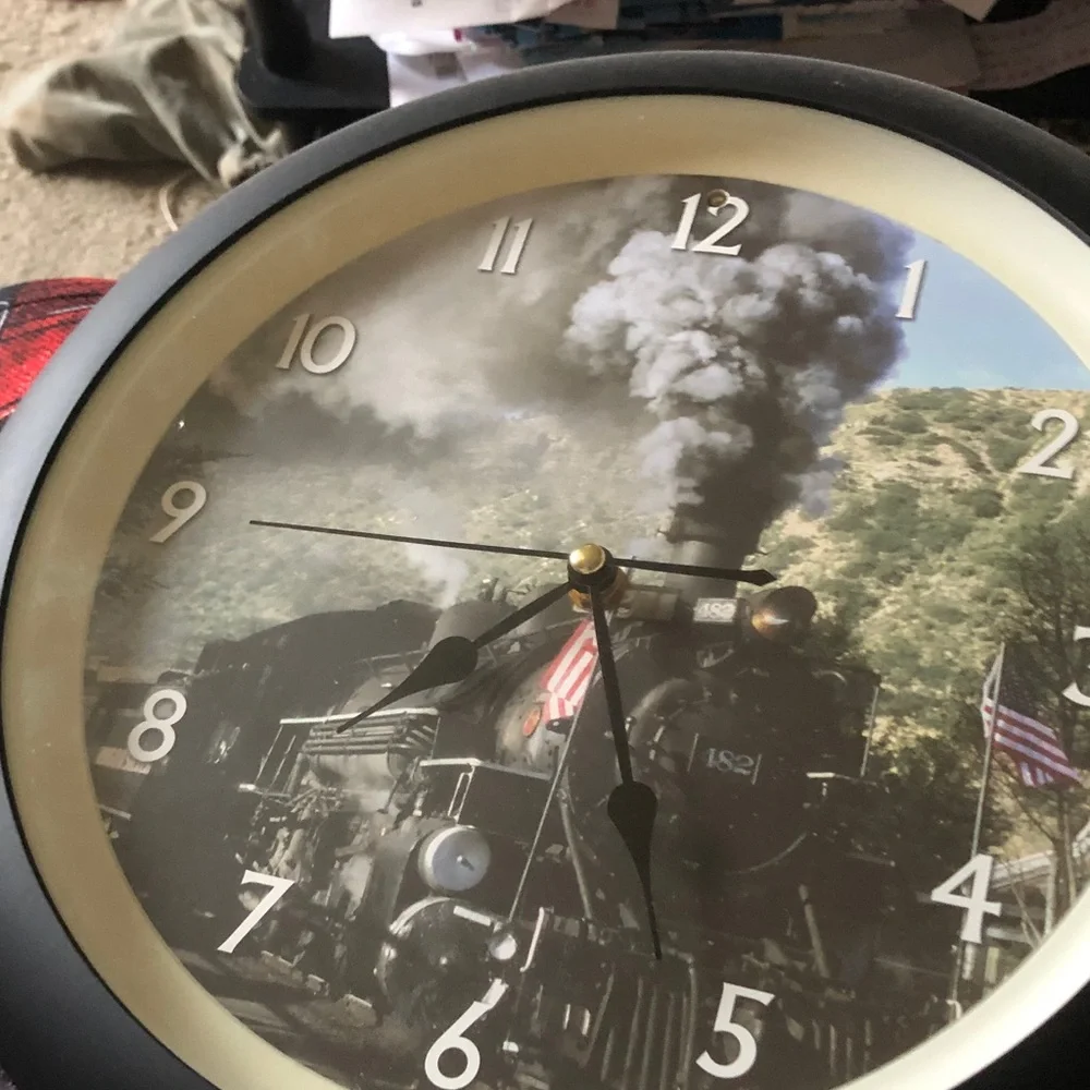 Vintage Train Wall Clock in Black and Cream